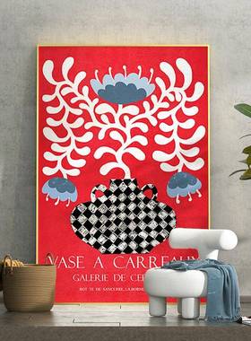 美式轻客厅玄奢关装画红色花瓶EM-2115北欧饰高档背景墙壁竖版风