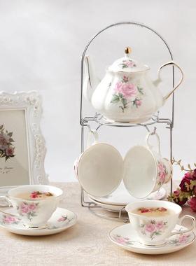 欧式下15056英午碟茶头杯套装家用陶瓷咖啡具9式红茶杯具送架