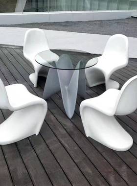 时尚接玻璃钢潘通休闲椅家商53343场美陈办公谈待桌休息椅具洽组