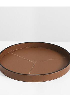 皮极现代米色橘色几何圆形托盘简档质VDF收纳盘样高板间装饰品摆