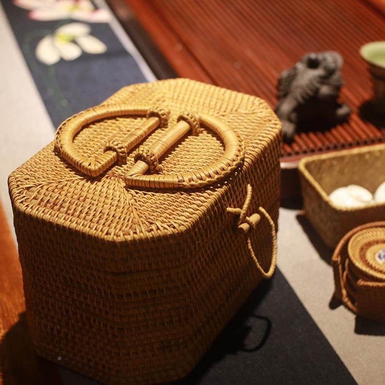 手提八果藤编角包藤编茶叶盒A19藤编收纳筐藤编水篮篮野餐便携茶