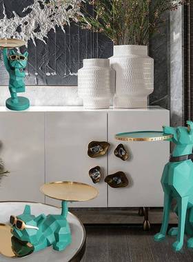 轻奢北欧法斗犬创居意进柜门玄关鞋钥匙BYX8293收盘纳摆件客厅家