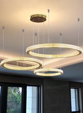 超亮客厅吊灯厅金色轻奢简约46240双餐意层吊灯大气创厅大圆环办