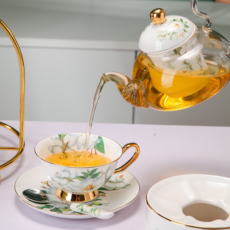 欧式高档骨瓷精致英式下午茶x茶具套装家用轻奢玻璃水果花茶壶加