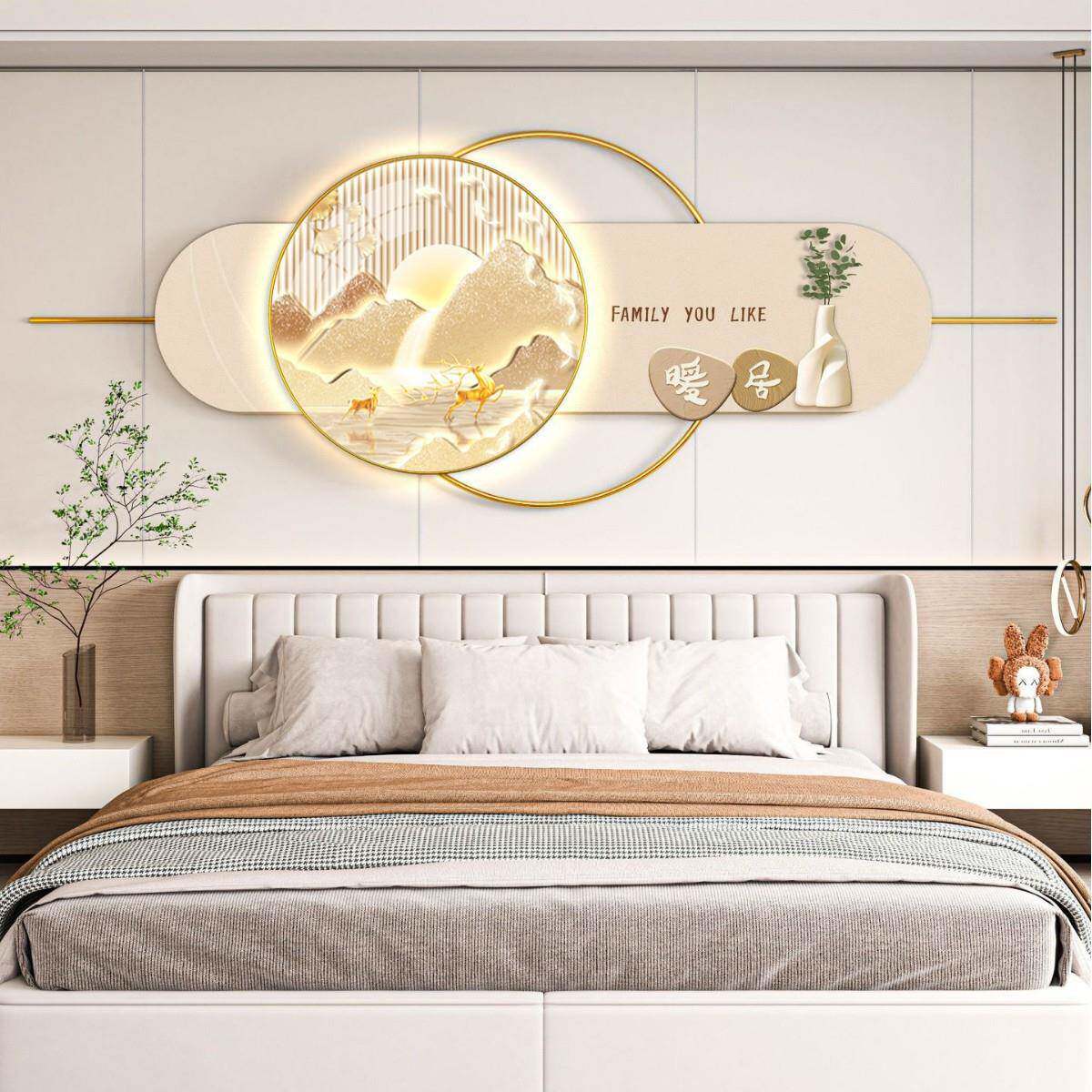 代奶简约床1-B1头装饰现画灯画轻奢油背景墙挂画卧室壁画