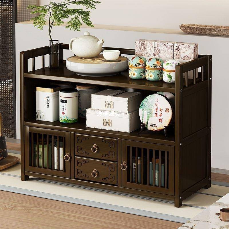 实多层桌面置木物架办公室杂物收纳茶架中式茶柜茶叶具水储BUQ物