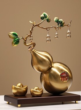 招财福禄金d属珐琅彩鸿运葫芦摆件新中式客厅电视柜装饰品高档礼