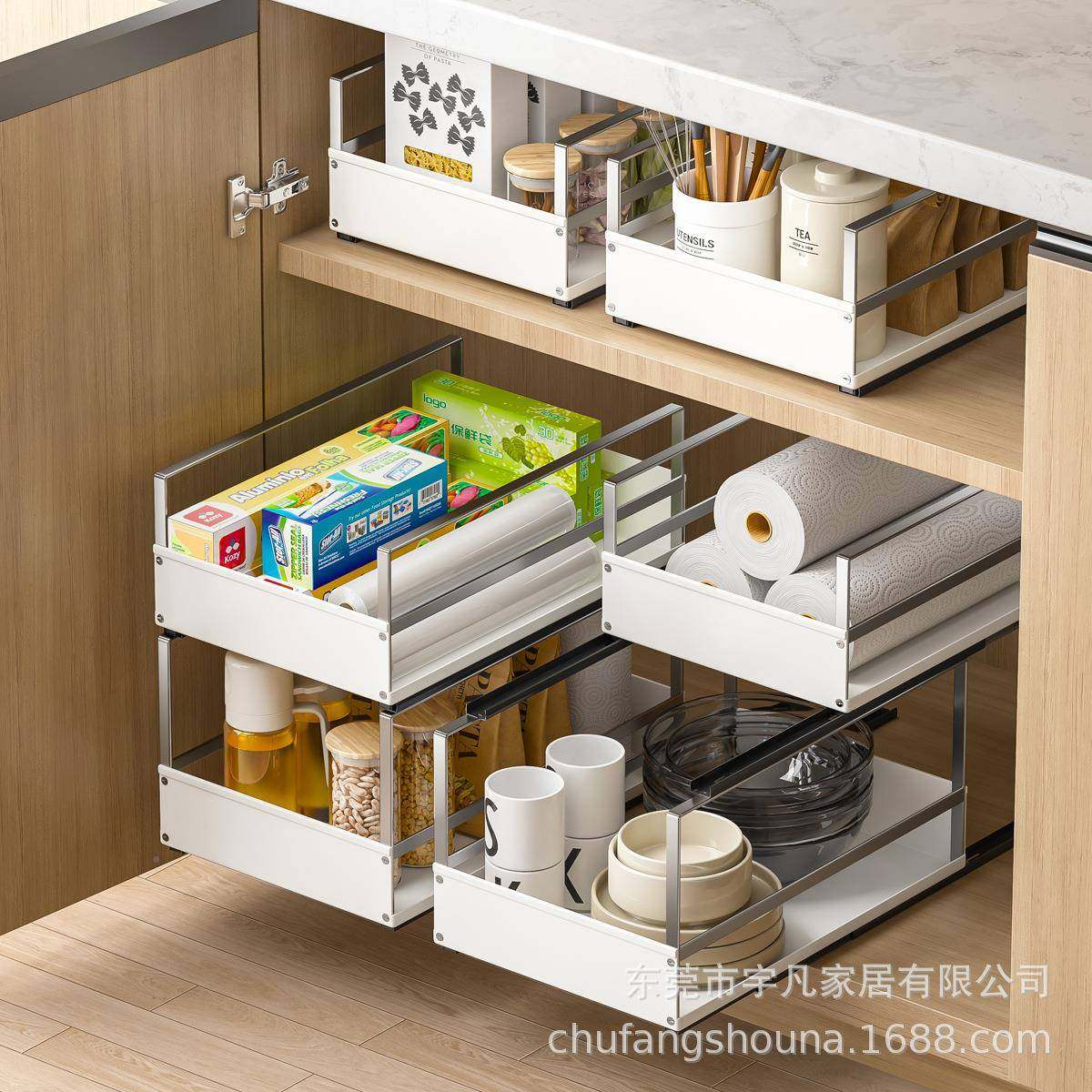 多功房能抽拉式置物架多层YF-ZL090锅具架调料瓶收纳架橱柜厨抽屉