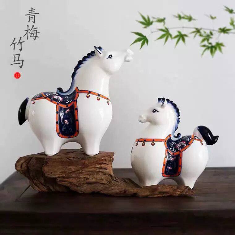 创意新中式马摆件陶瓷工艺品客厅装饰玄关酒柜电视柜摆设乔迁礼品