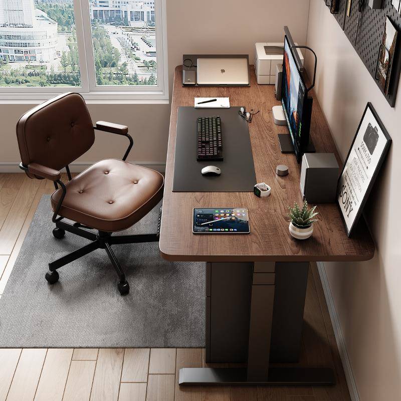 设158计桃师书桌工作智台能家用卧站立室胡色电动可升降电脑桌