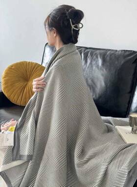 北灰办XAQ71563人字纹针织沙发装饰盖毯公室午调睡毛毯几何欧空毯