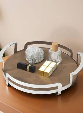 革不钢面皮托盘轻奢镜高档盘蛋糕餐盘首饰圆形下午茶SVK收锈纳置