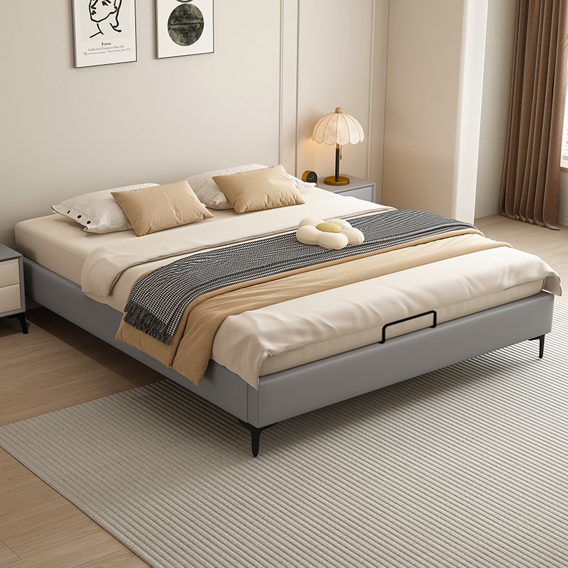 全实木无床c头床架小户型落地齐边排骨架奶油风1米8榻榻米软包床