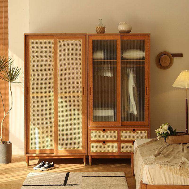 实木北编欧日式藤衣柜组合小型家用门推拉储XDF物户柜卧室民宿衣