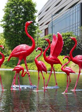 户外仿真火烈鸟雕水塑物玻璃钢动装火烈鸟雕饰花园林景观院庭池塘