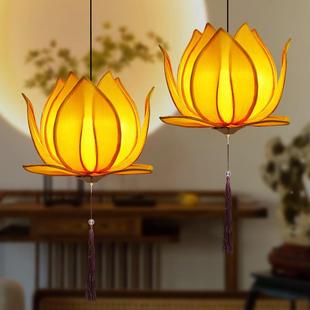 新中式 庙风莲花灯笼创意布艺中国荷花灯古风佛会茶楼PDX禅意堂莲