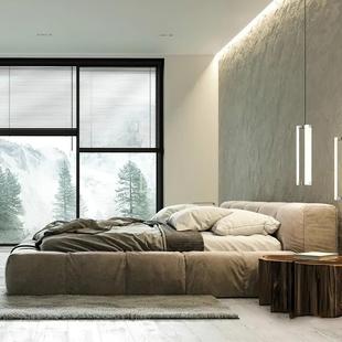 北欧双轻奢榻榻米落地主卧床软包约艺床人床极简现布代简矮床SUM