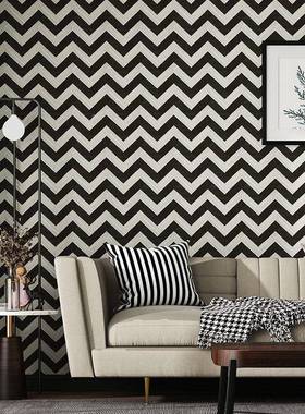 北欧黑白条纹墙自粘卧几何波浪室厅电视背景纸墙壁纸客自60094贴