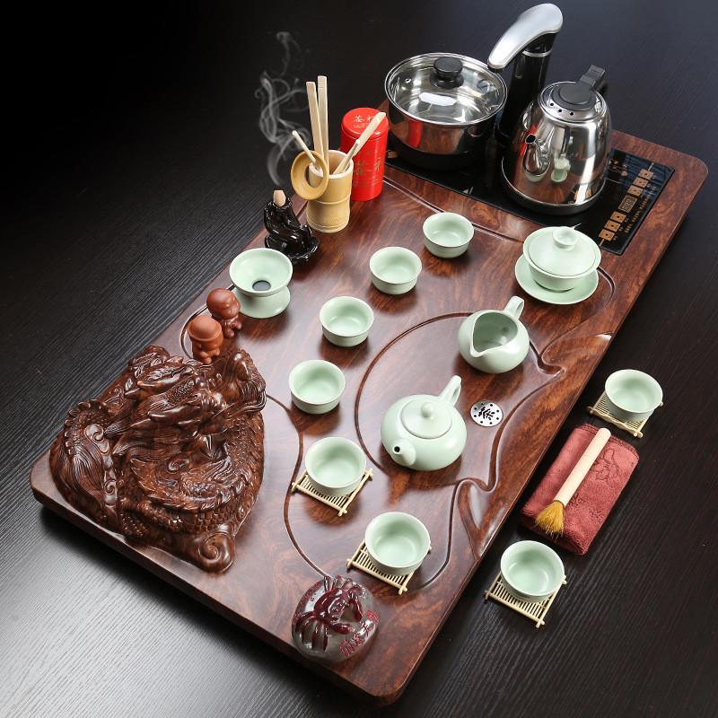 茶具套组全自动一体大茶盘烧水壶茶台实H木家用办公室功夫茶海客