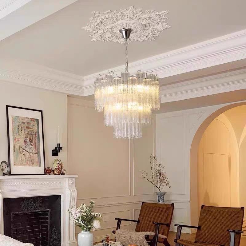 225新款法轻奢客厅梯灯中古风0玻璃别墅复式式楼大厅主灯107卧室