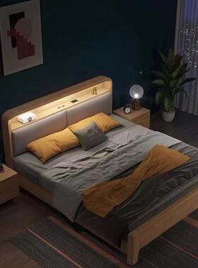 北实木床815.米1.米夜灯欧双人床现代简约F902橡胶木软靠公寓经济