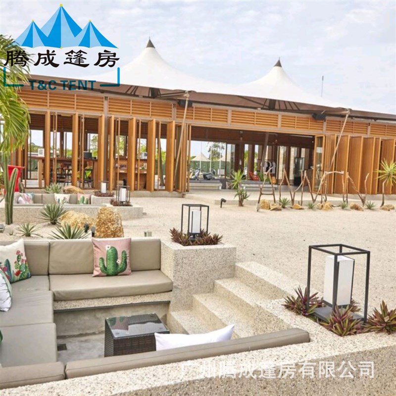 民丹岛安梦沙漠帐篷酒店张拉膜结构接待大厅酒吧餐厅天幕遮阳雨篷