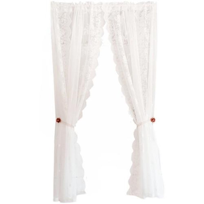 免打孔魔术贴法式蕾丝门帘波浪半帘短帘隔断帘白纱落地卧室穿杆帘