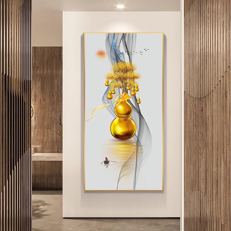 葫芦麋鹿中式福禄双全入户走廊玄关装饰画五福临门壁画门厅挂画金图片