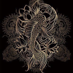 饰画 布面描金手绘填色涂色DIY装 连年有余 鱼