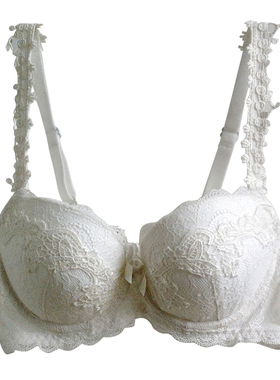 深V聚拢白色内衣三排扣有钢圈调整型 黑色刺绣薄款大码文胸女胸罩