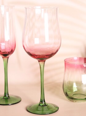高颜值红b酒杯粉绿花型高脚杯香槟杯气泡酒甜酒杯好看杯子酒柜酒