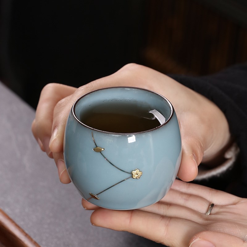 官窑主人杯个人茶杯单杯茶盏陶瓷茶杯茶具碗杯品茗杯锔钉瓷杯