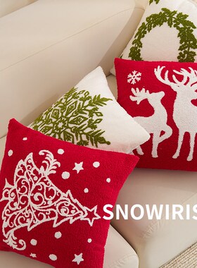 抱枕ins圣诞节日装o饰毛绒网红枕套圣诞树麋鹿图客厅沙发床上靠枕