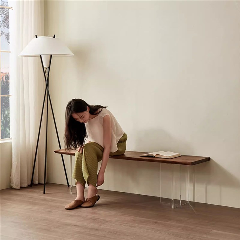 亚克力悬浮长凳黑胡桃木换鞋凳门口家用小户型入户穿鞋凳衣帽间凳