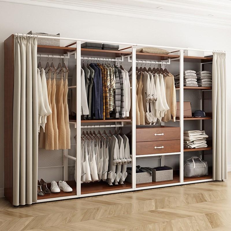 纯实木衣柜新款2024爆款卧室家用衣橱金属铁艺钢架结构定制衣帽间