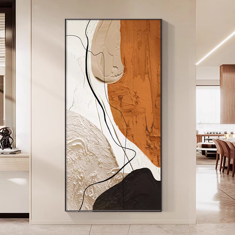 入户正对门玄关装饰画现代简约抽象艺术大气走廊过道竖版墙壁挂画