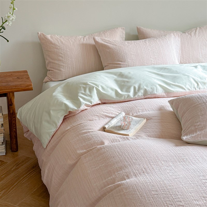 A类提花条纹纯棉水洗棉四件套简约ins双拼全棉被套学生三件套床单