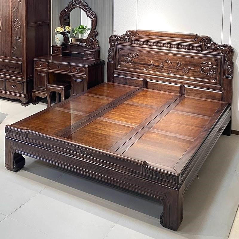 全实木床南美紫檀木1.8米双人婚床新中式仿古雕花榫卯2米主卧大床