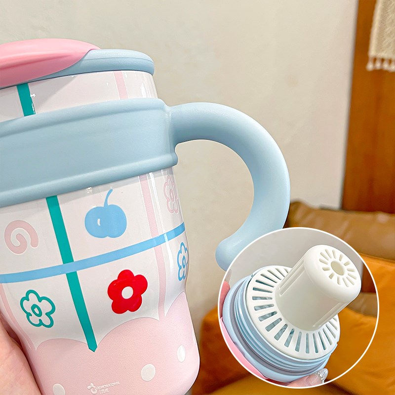 保温杯女生高颜值吸管杯大容量办公室喝水杯子2024新款咖啡杯双饮