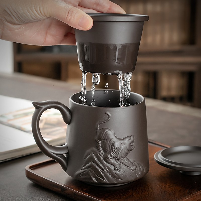 紫砂办公室水杯大容量男士办公杯泡茶杯带盖过滤个人杯子刻字定制