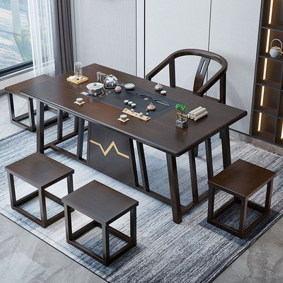 新中式实木茶桌椅组合客厅阳台办公室1.2/1.5米功夫泡茶台小茶几