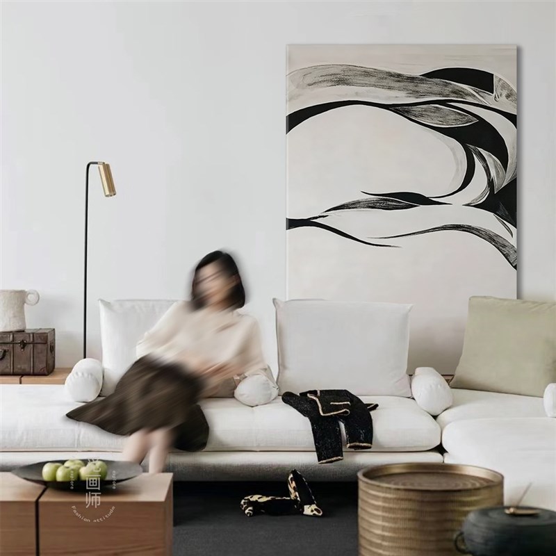 极简宅寂风客厅装饰画中式抽象民宿卧室挂画高级感沙发背景落地画