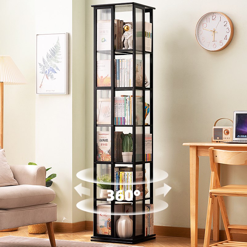 旋转书架落地置物架书柜子家用储物柜儿童客厅简易展示架立架实木