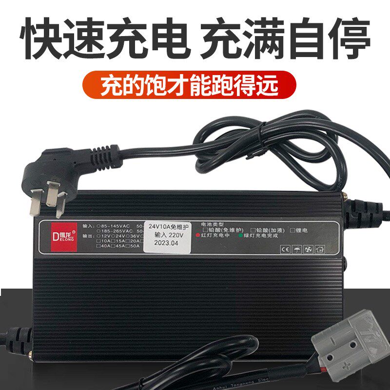 电动叉车充电器12v15A洗地机充电器24v10A铅酸电池得龙充电器智能