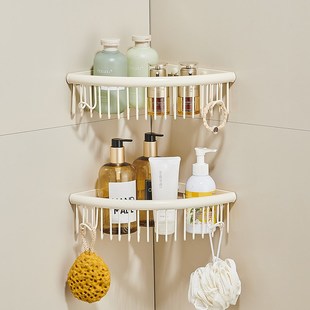 免打孔奶白色卫生间浴室三角置物架子壁挂式 厕所洗手间洗漱台收纳