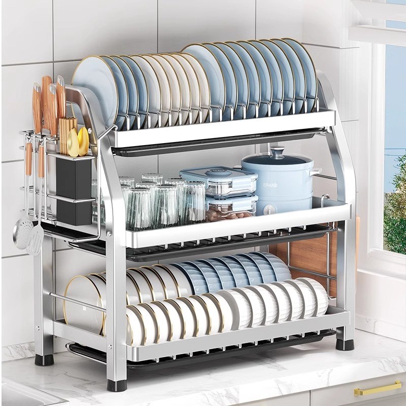 不锈钢碗碟收纳架厨房置物架多功能台面碗架双层放碗盘碗筷沥水架