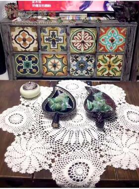 纯手工钩针钩花棉线编织美式乡村沙A发巾茶几盖布圆桌桌布65-100c