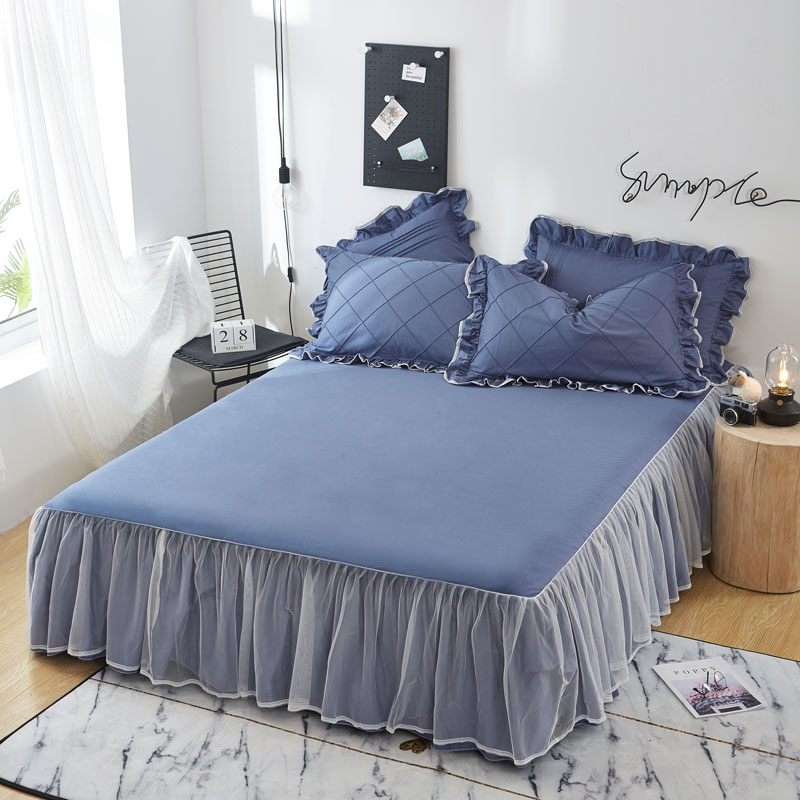 ins网红款床上用品四件套100全棉少女公主风蕾丝边床裙被套