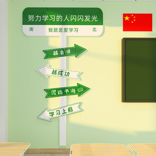 努力学习的人闪闪发光路牌墙贴画班级文化墙励Q志标语教室装饰布