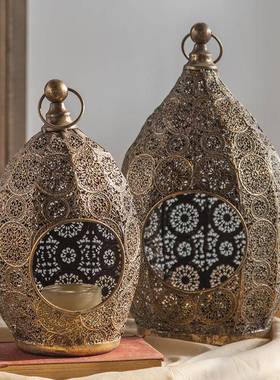 美式镂空古雕花烛台复铁艺摆民A516A5宿客件厅玄布关浪漫气氛置酒